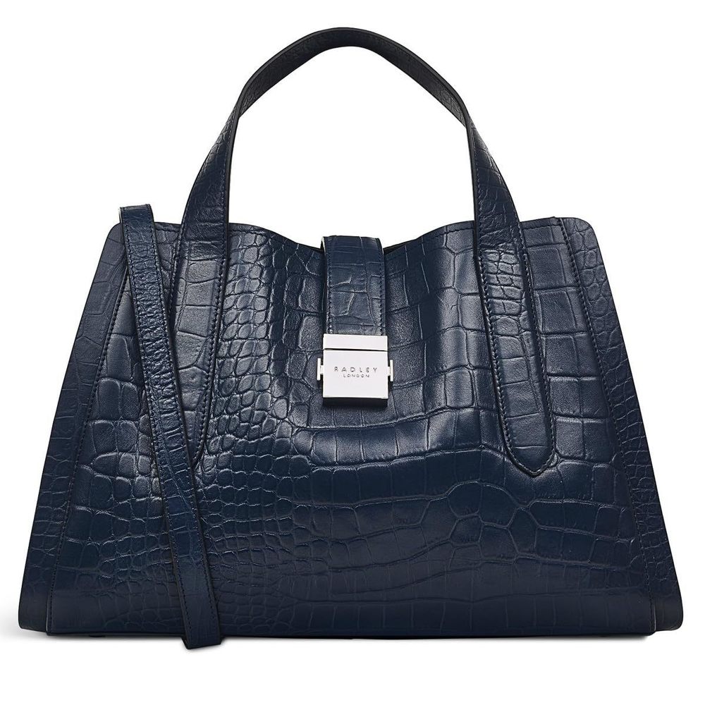 London Sloane Street Faux Crocodile Medium Leather Ziptop Satchel <3